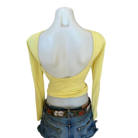 AFRM Backless Top Pale Yellow XS Long Sleeve Bodycon Slinky Pozi $58 NEW no Tag - Picture 5 of 8